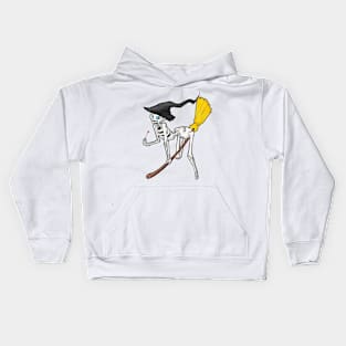 Skeleton witch on broom Kids Hoodie